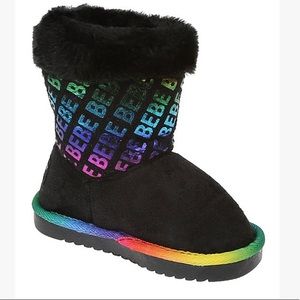 NEW! Bebe Girls Black Rainbow Logo Winter Boots
